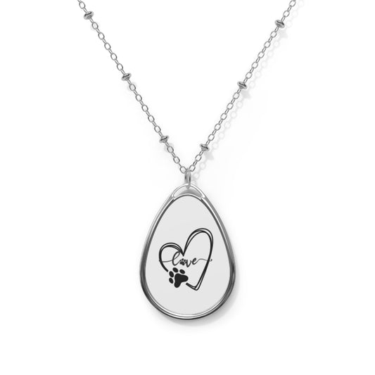 Personalized Pet Love Oval Necklace - Heart & Paw Design