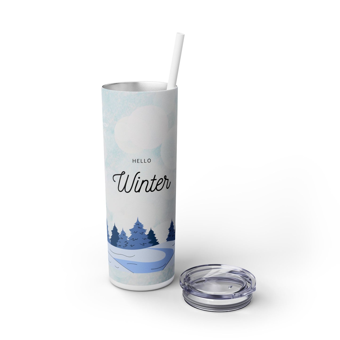 Hello Winter Skinny Tumbler with Straw - 20oz Insulated Drinkware for Winter Season