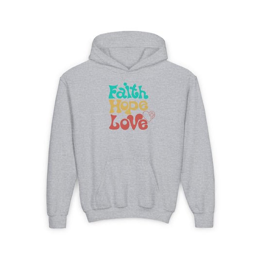 Youth Hooded Sweatshirt - Faith Hope Love Design