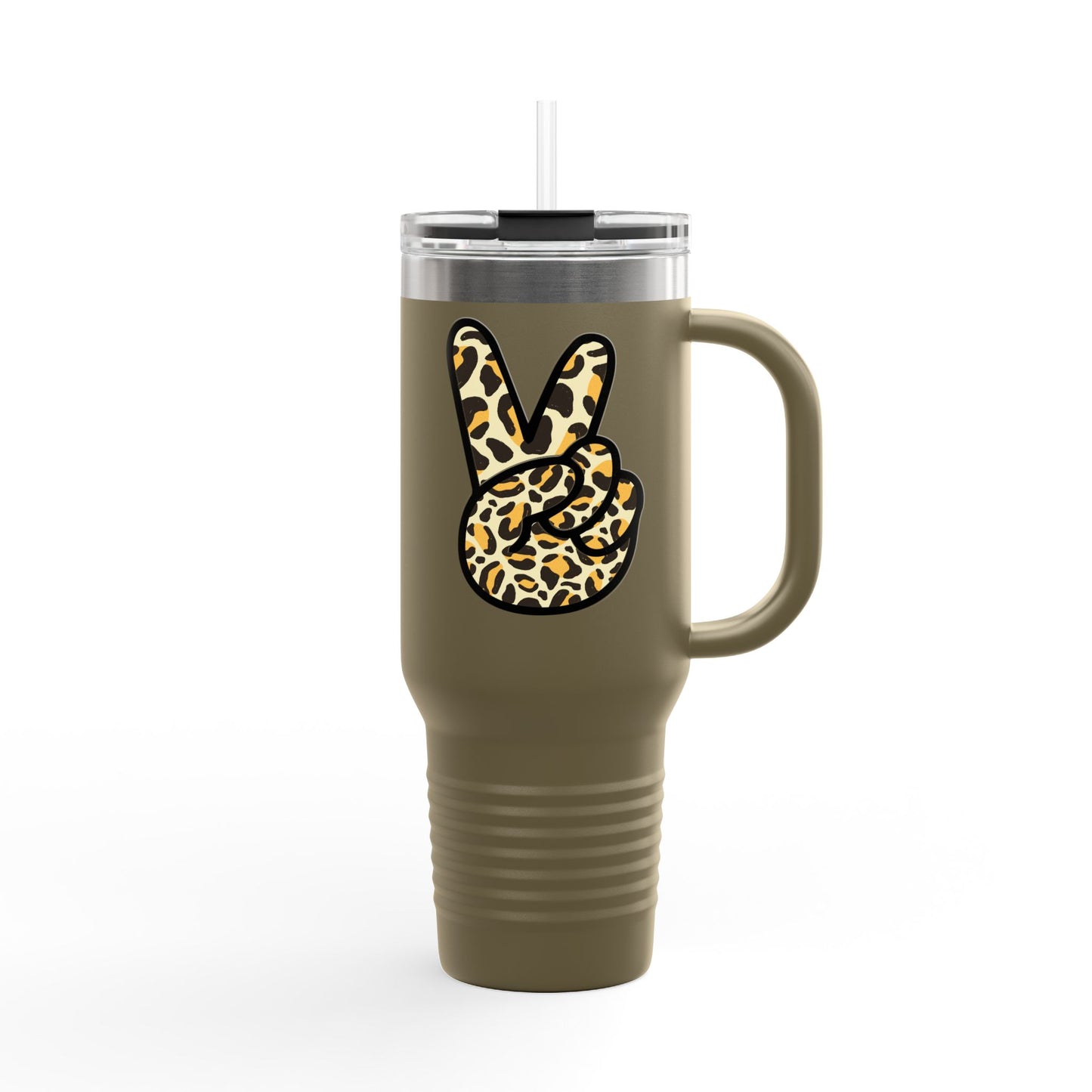 Leopard Print Peace Insulated Travel Mug - 40oz Peaceful Design