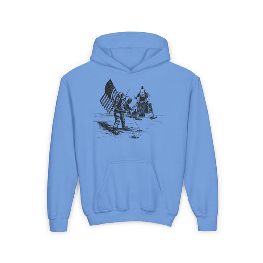 Black and White Moon Landing - Youth Heavy Blend Hooded Sweatshirt